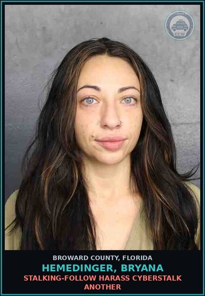 CCW arrest card for HEMEDINGER, BRYANA in Broward County: STALKING-FOLLOW HARASS CYBERSTALK ANOTHER