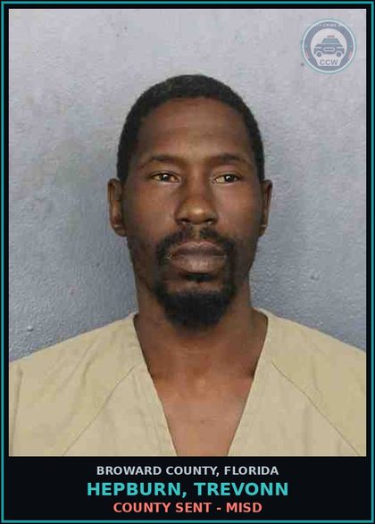 CCW arrest card for HEPBURN, TREVONN in Broward County: COUNTY SENT - MISD