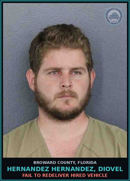 CCW arrest card for HERNANDEZ HERNANDEZ, DIOVEL in Broward County: FAIL TO REDELIVER HIRED VEHICLE