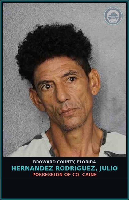 CCW arrest card for HERNANDEZ RODRIGUEZ, JULIO in Broward County: POSSESSION OF COCAINE