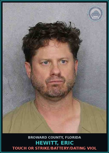 CCW arrest card for HEWITT, ERIC in Broward County: TOUCH OR STRIKE/BATTERY/DATING VIOL