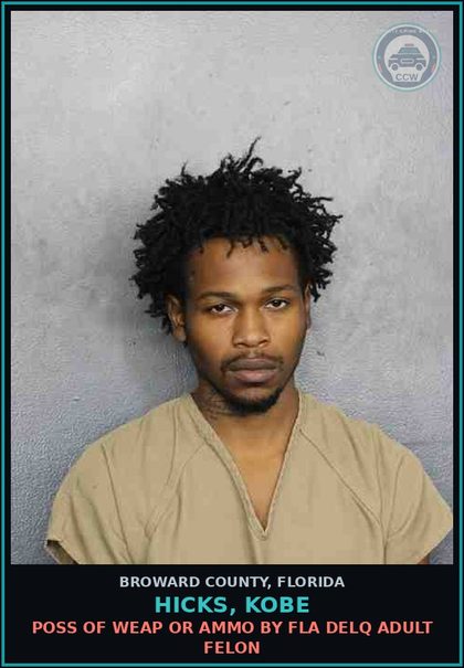 CCW arrest card for HICKS, KOBE in Broward County: POSSESS W/INTENT SELL MANUF DELIVER COCAINE