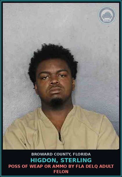 CCW arrest card for HIGDON, STERLING in Broward County: POSS OF WEAP OR AMMO BY FLA DELQ ADULT FELON