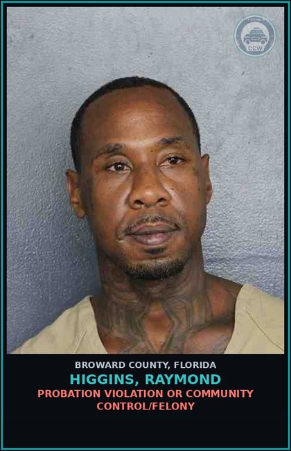 CCW arrest card for HIGGINS, RAYMOND in Broward County: TRESPASSING UNOCCUPIED STRUCTURE OR CONVEYANCE