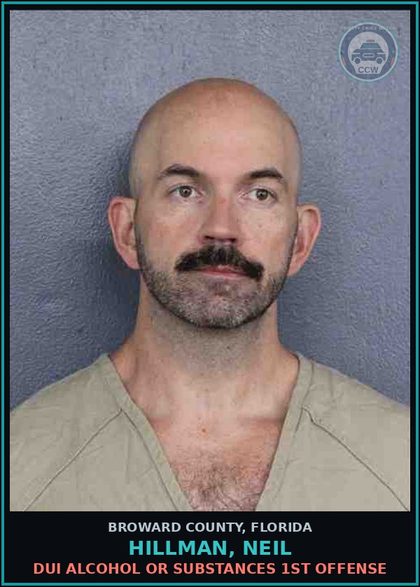 CCW arrest card for HILLMAN, NEIL in Broward County: DUI ALCOHOL OR DRUGS  1ST OFFENSE