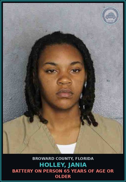 CCW arrest card for HOLLEY, JANIA in Broward County: BATTERY ON PERSON 65 YEARS OF AGE OR OLDER