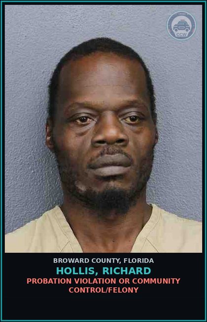 CCW arrest card for HOLLIS, RICHARD in Broward County: DELIVER COCAINE W/I 1000' PL WORSHIP/CONV BUSNS