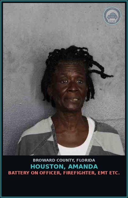 CCW arrest card for HOUSTON, AMANDA in Broward County: BATTERY ON OFFICER, FIREFIGHTER, EMT ETC.