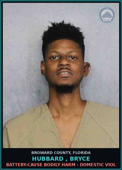 CCW arrest card for HUBBARD , BRYCE in Broward County: TAMPERING W/WITNESS WITHHOLD TESTIMONY/INFO IN MM PROCEEDING