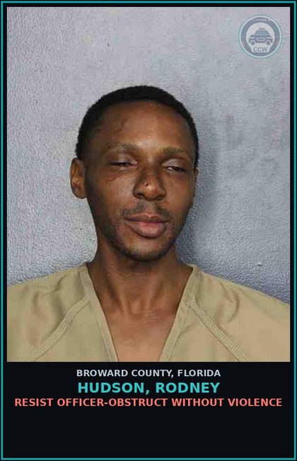CCW arrest card for HUDSON, RODNEY in Broward County: VIOL OF PROB - MISD
