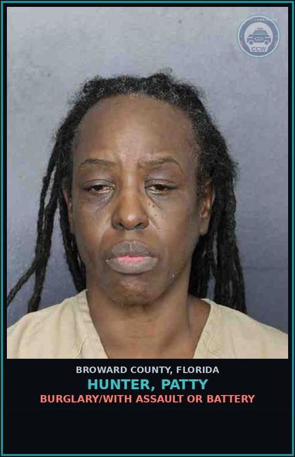 CCW arrest card for HUNTER, PATTY in Broward County: BURGLARY/WITH ASSAULT OR BATTERY