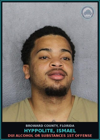 CCW arrest card for HYPPOLITE, ISMAEL in Broward County, Florida: DUI ALCOHOL OR DRUGS  1ST OFFENSE