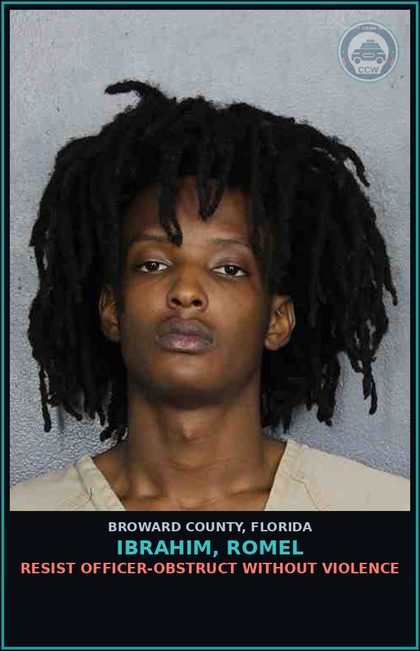 CCW arrest card for IBRAHIM, ROMEL in Broward County: BIKE REGULATIONS VIOLATIONS   