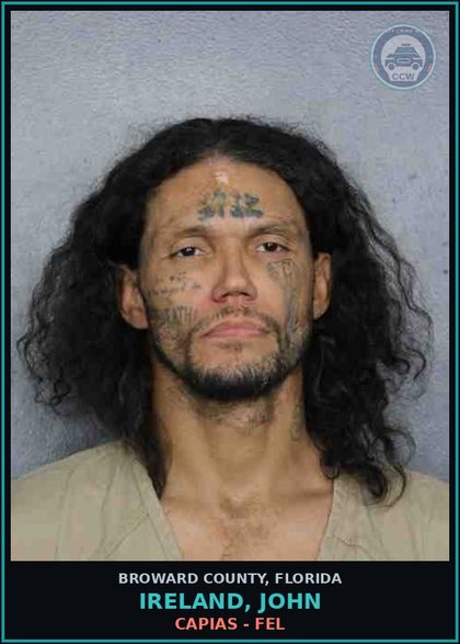CCW arrest card for IRELAND, JOHN in Broward County: CAPIAS - FEL