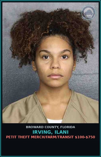 CCW arrest card for IRVING, ILANI in Broward County: PETIT THEFT MERCH/FARM/TRANSIT $100-$750