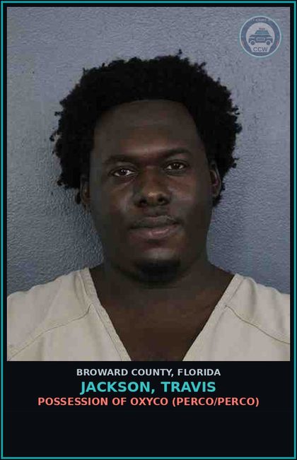 CCW arrest card for JACKSON, TRAVIS in Broward County: POSSESSION OF oxyco (PERCOCAN/PERCOCET)