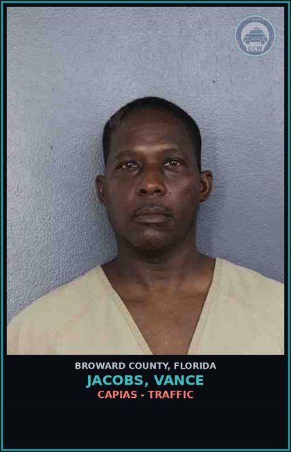 CCW arrest card for JACOBS, VANCE in Broward County: CAPIAS - TRAFFIC