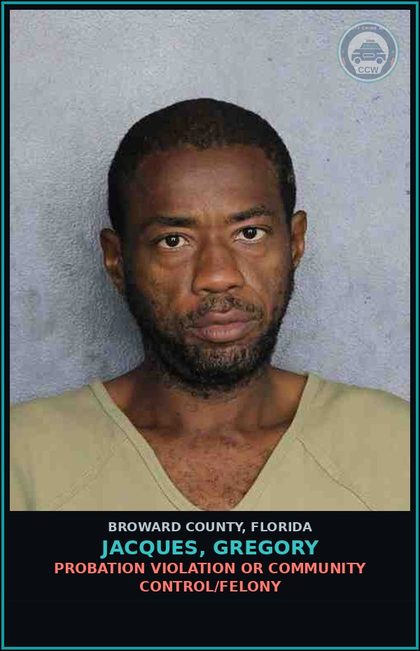 CCW arrest card for JACQUES, GREGORY in Broward County: TRESPASSING OCCUPIED STRUCTURE OR CONVEYANCE