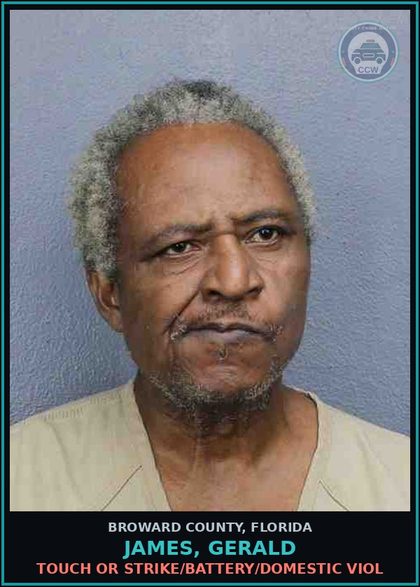 CCW arrest card for JAMES, GERALD in Broward County: TOUCH OR STRIKE/BATTERY/DOMESTIC VIOL