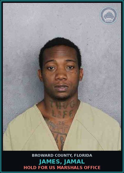 CCW arrest card for JAMES, JAMAL in Broward County: HOLD FOR US MARSHALS OFFICE
