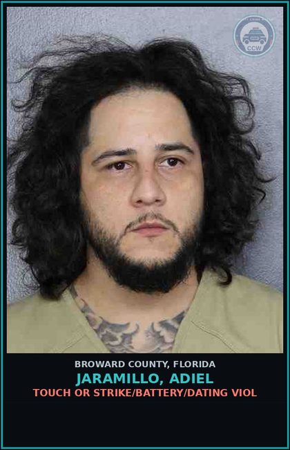 CCW arrest card for JARAMILLO, ADIEL in Broward County: TOUCH OR STRIKE/BATTERY/DATING VIOL