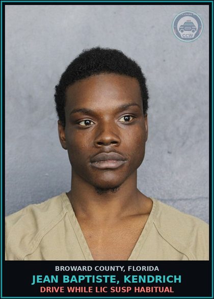 CCW arrest card for JEAN BAPTISTE, KENDRICH in Broward County: DRIVE WHILE LIC SUSP HABITUAL