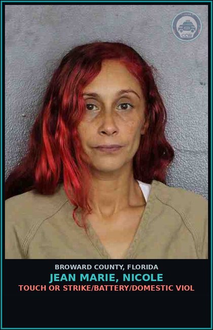 CCW arrest card for JEAN MARIE, NICOLE in Broward County: TOUCH OR STRIKE/BATTERY/DOMESTIC VIOL