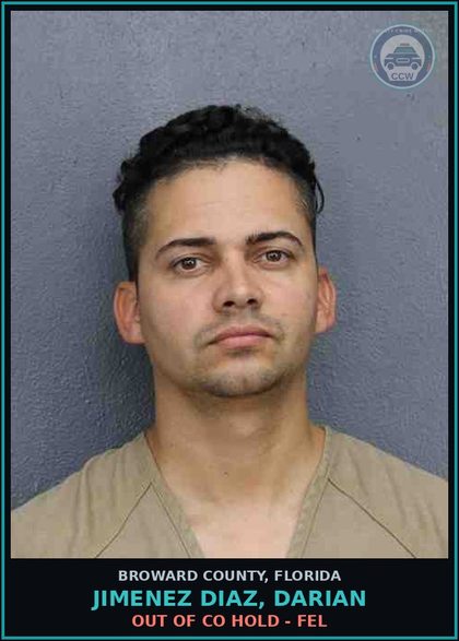 CCW arrest card for JIMENEZ DIAZ, DARIAN in Broward County: OUT OF CO HOLD - FEL