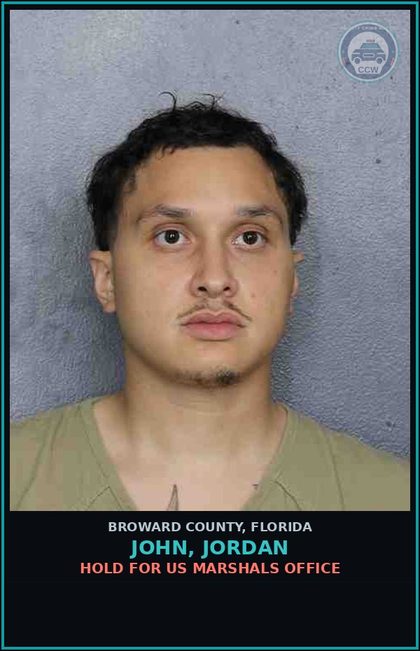 CCW arrest card for JOHN, JORDAN in Broward County: HOLD FOR US MARSHALS OFFICE