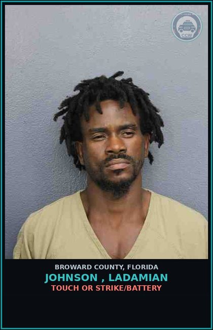 CCW arrest card for JOHNSON , LADAMIAN in Broward County: TOUCH OR STRIKE/BATTERY