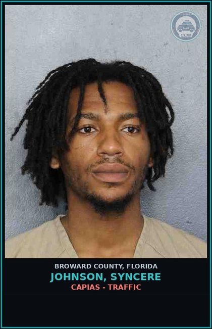 CCW arrest card for JOHNSON, SYNCERE in Broward County: CAPIAS - TRAFFIC