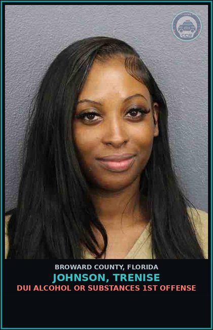 CCW arrest card for JOHNSON, TRENISE in Broward County: DUI ALCOHOL OR DRUGS  1ST OFFENSE