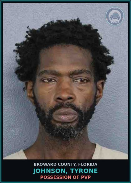 CCW arrest card for JOHNSON, TYRONE in Broward County: POSSESSION OF PVP