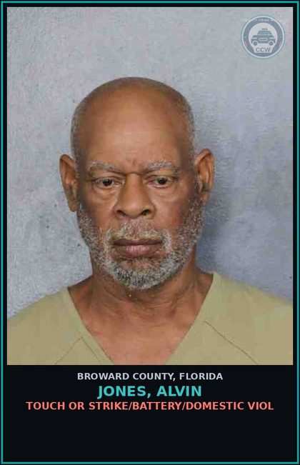 CCW arrest card for JONES, ALVIN in Broward County: TOUCH OR STRIKE/BATTERY/DOMESTIC VIOL