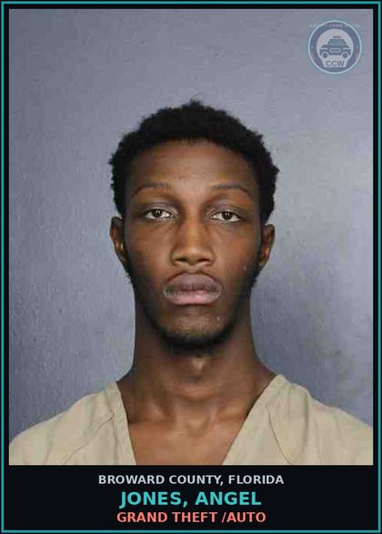 CCW arrest card for JONES, ANGEL in Broward County: GRAND THEFT /AUTO