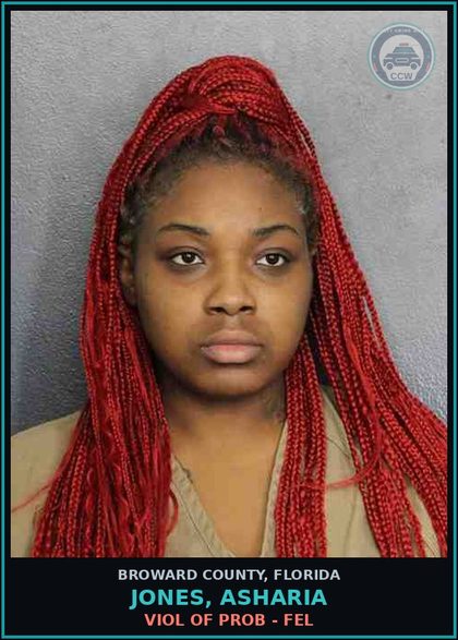 CCW arrest card for JONES, ASHARIA in Broward County: VIOL OF PROB - FEL