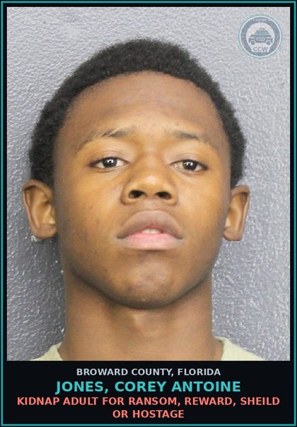 CCW arrest card for JONES, COREY ANTOINE in Broward County: s3x ASLT WITH WEAPON s3x BAT VICTIM OVER 12 YOA