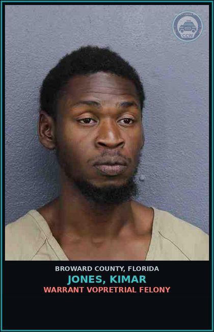 CCW arrest card for JONES, KIMAR in Broward County: WARRANT VOPRETRIAL FELONY