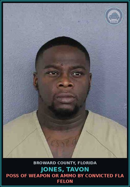 CCW arrest card for JONES, TAVON in Broward County: POSSESS Canna OVR 20 GRMS/SYNTH CANN OVR 3 GRMS