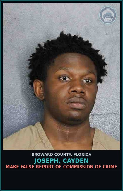 CCW arrest card for JOSEPH, CAYDEN in Broward County: MAKE FALSE REPORT OF COMMISSION OF CRIME