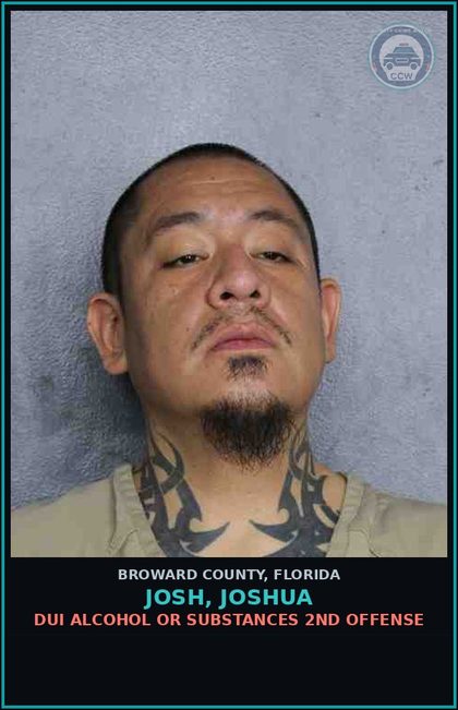 CCW arrest card for JOSH, JOSHUA in Broward County: DUI ALCOHOL OR DRUGS   2ND OFFENSE