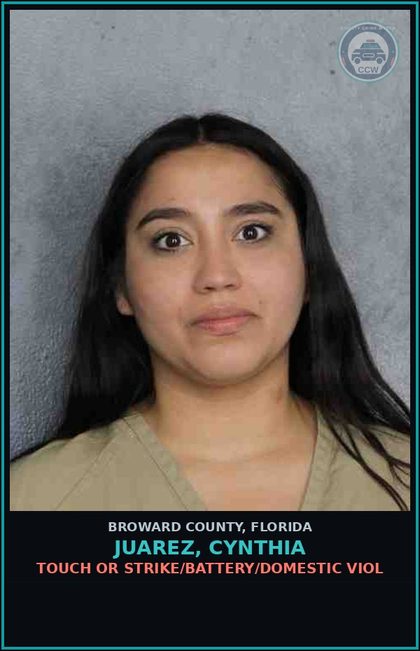CCW arrest card for JUAREZ, CYNTHIA in Broward County: TOUCH OR STRIKE/BATTERY/DOMESTIC VIOL