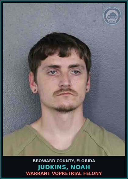 CCW arrest card for JUDKINS, NOAH in Broward County: WARRANT VOPRETRIAL FELONY