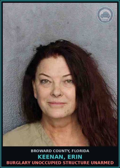 CCW arrest card for KEENAN, ERIN in Broward County: BURGLARY UNOCCUPIED STRUCTURE UNARMED