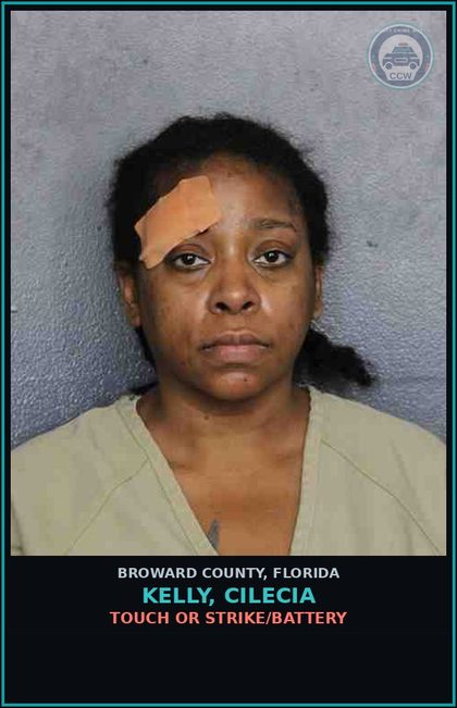 CCW arrest card for KELLY, CILECIA in Broward County: TOUCH OR STRIKE/BATTERY