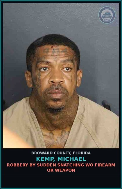 CCW arrest card for KEMP, MICHAEL in Broward County: OPERATING MOTOR VEHICLE W/O VALID LICENSE - 1ST OFFENSE