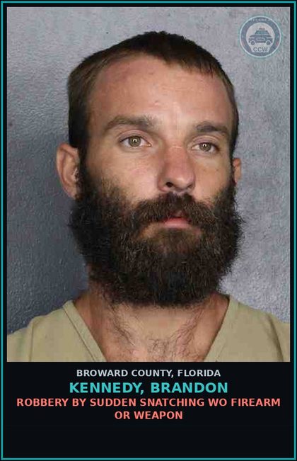 CCW arrest card for KENNEDY, BRANDON in Broward County: TOUCH OR STRIKE/BATTERY/DOMESTIC VIOL