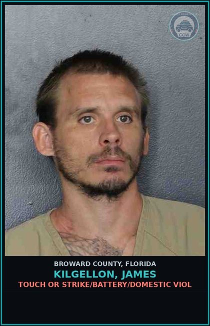 CCW arrest card for KILGELLON, JAMES in Broward County: TOUCH OR STRIKE/BATTERY/DOMESTIC VIOL