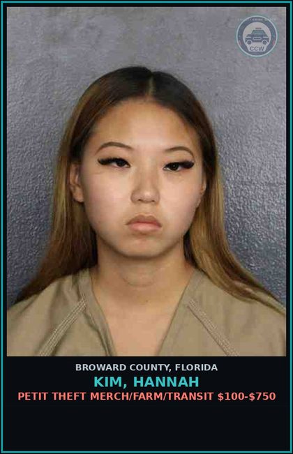 CCW arrest card for KIM, HANNAH in Broward County: PETIT THEFT MERCH/FARM/TRANSIT $100-$750