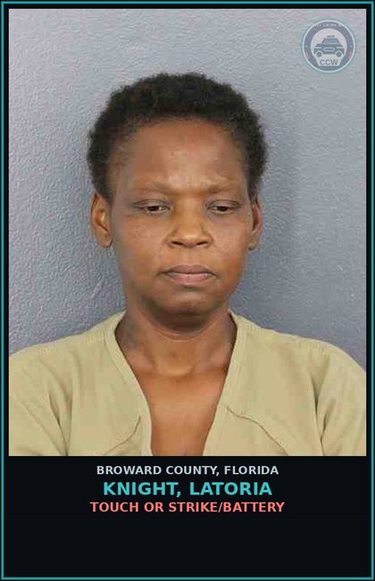 CCW arrest card for KNIGHT, LATORIA in Broward County: TOUCH OR STRIKE/BATTERY